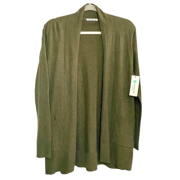 NWT Pink Clover Open Front Patch Pocket Cardigan Moss Green Neutral Size Small - Picture 1 of 12